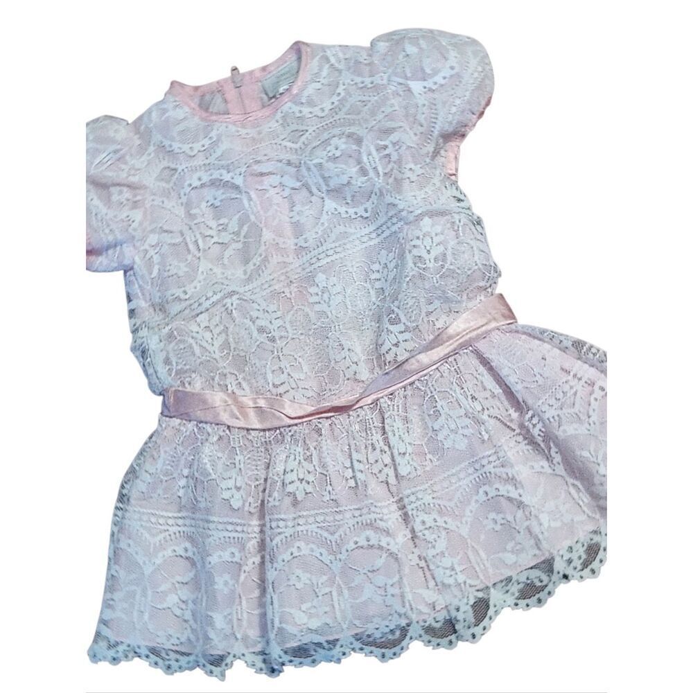 Vintage Small Wonder Lace Dress Girls Size 3T Pink 80s Short Sleeve
